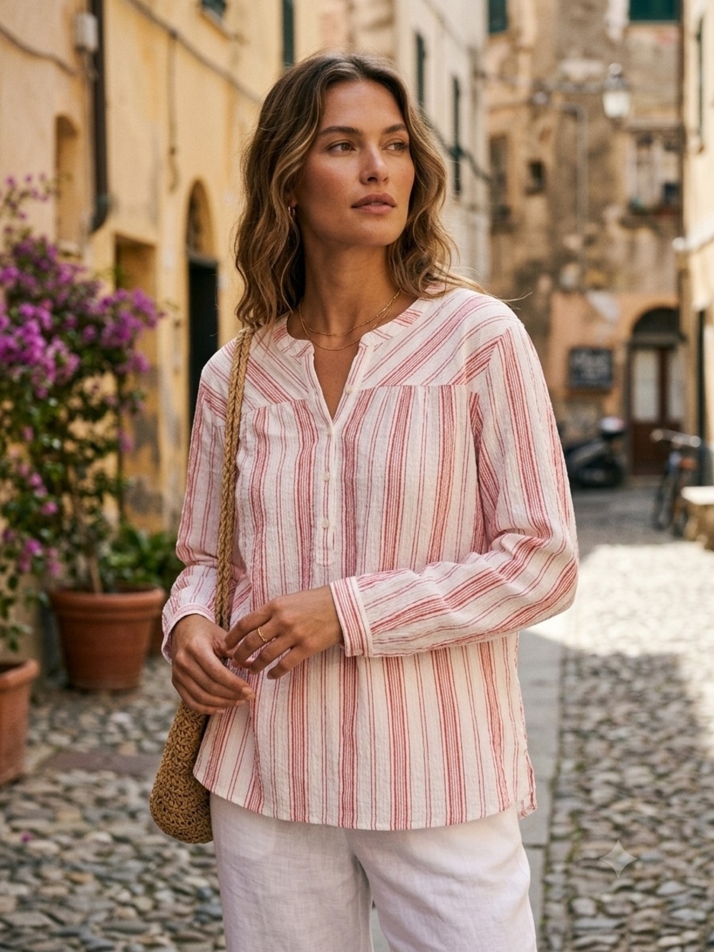 Nautica Striped Long-Sleeve Button Front Women’s Top